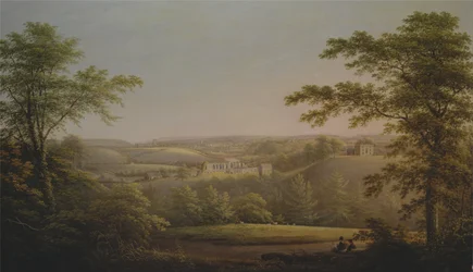 Easby Hall ja Easby Abbey, taustalla Richmond, Yorkshire
